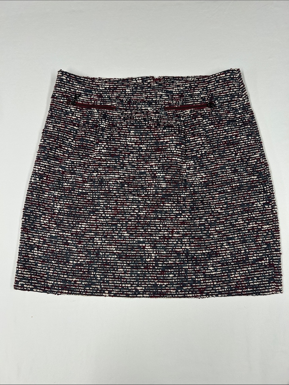LOFT Petites Burgundy Tweed Boucle Skirt 6P Zip Accent A Line Lined